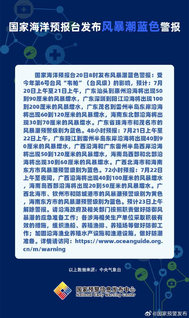 国家海洋预报台发布风暴潮蓝色警报